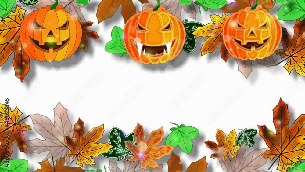 beautiful autumn animation with yellow leaves and pumpkins beautiful autumn animation with yellow leaves and pumpkins