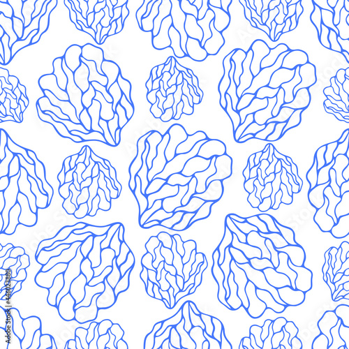 Coral reef. Sea sponge. Seamless vector pattern. Endless marine ornament. Abstract background. Isolated colorless background. Idea for textiles, packaging, covers, wallpapers.