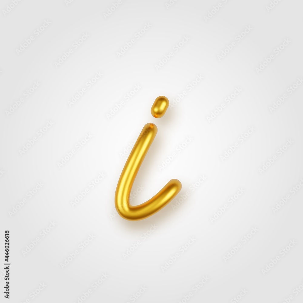 Gold 3d realistic lowercase letter I on a light background.