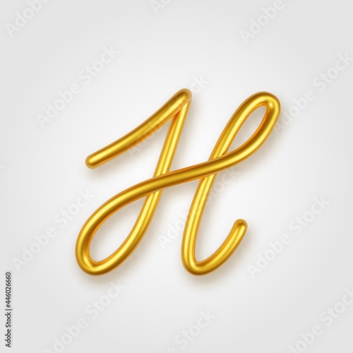 Gold 3d realistic capital letter H on a light background.