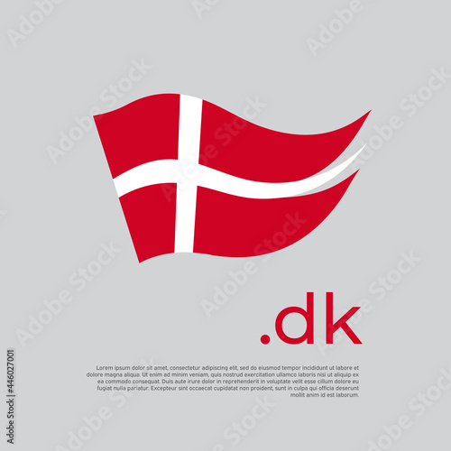Denmark flag. Stripes colors of the danish flag on a white background. Vector design national poster with dk domain, place for text. Brush strokes. State patriotic banner of denmark, cover