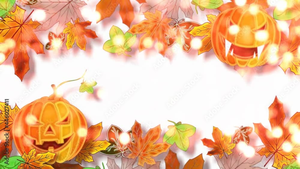 beautiful autumn animation with yellow leaves and pumpkins beautiful autumn animation with yellow leaves and pumpkins