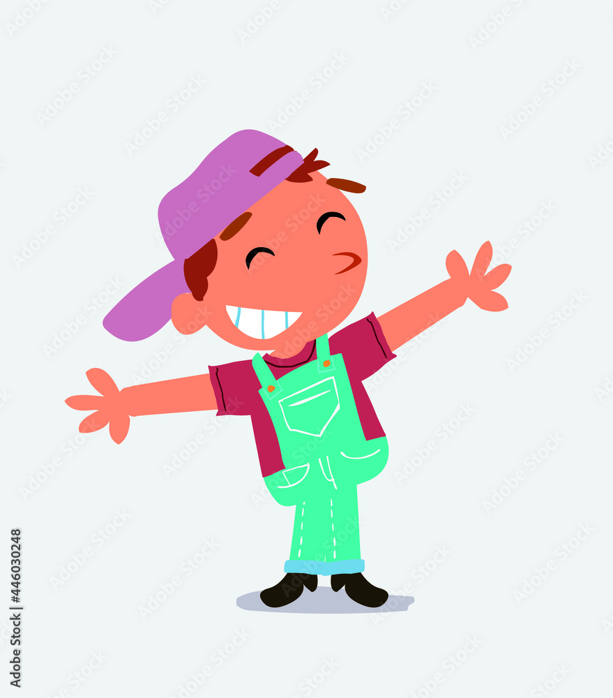 cartoon character of little boy on jeans opening arms very happy cartoon character of little boy on jeans opening arms very happy