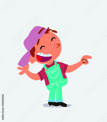 cartoon character of little boy on jeans laughing while pointing