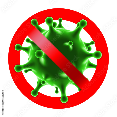 Red Warning Stop Sign with Virus or Bacteria Cell