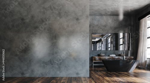 Spacious bathroom in loft  industrial style  3d render
