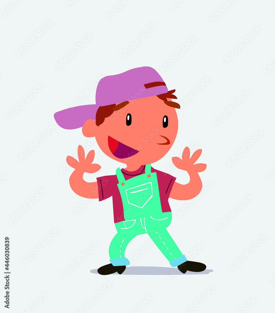 Pleasantly surprised cartoon character of little boy on jeans Pleasantly surprised cartoon character of little boy on jeans