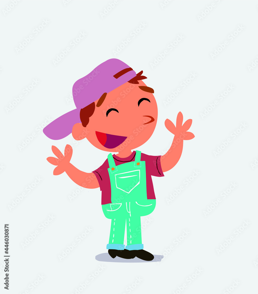  Pleased cartoon character of little boy on jeans explaining something