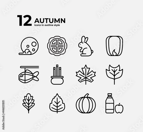 12 Autumn Icons In Outline Style