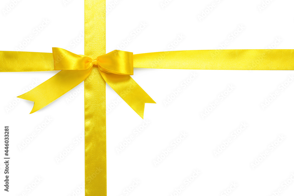 Yellow ribbon on white background, top view Yellow ribbon on white background, top view