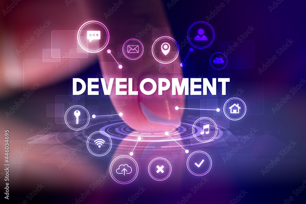 Finger touching tablet with web technology icons concept Finger touching tablet with web technology icons concept