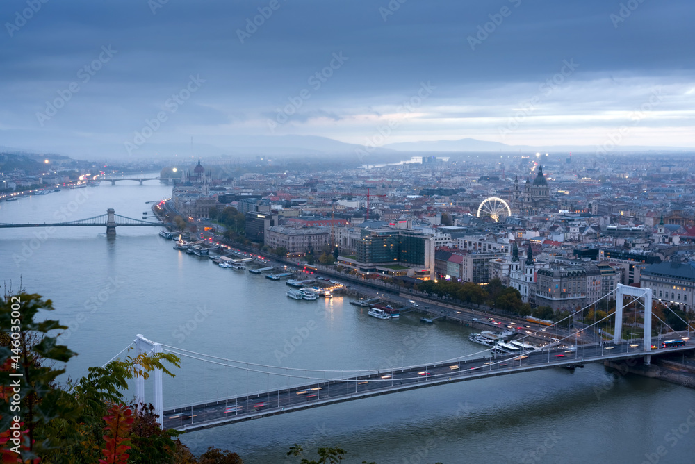 Panoramic view of Budapest featuring Elisabeth bridge