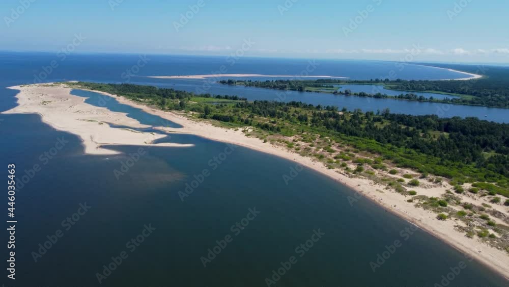 Aerial view of Estuary Vistula River to the Baltic Sea. Fly form nature reserve Mewia Lacha on Sobieszewska island . Aerial view of Estuary Vistula River to the Baltic Sea. Fly form nature reserve Mewia Lacha on Sobieszewska island .