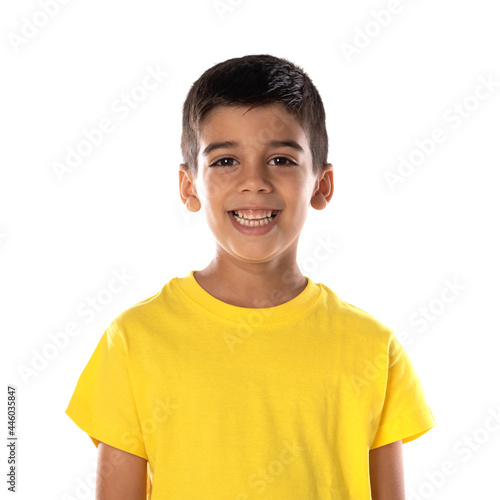 Adorable latin boy weraring a yellow t-shirt