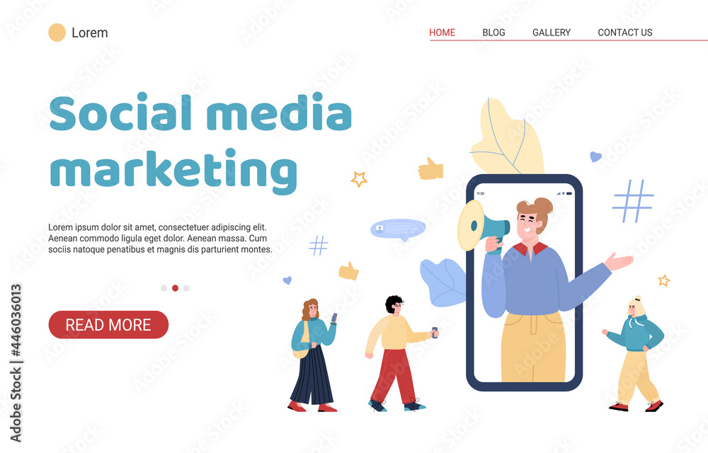 Digital and social media marketing website template, flat vector illustration. Digital and social media marketing website template, flat vector illustration.