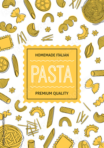 Hand drawn pasta menu. Can be used for packaging, menu, cafe, restaurant, street festival or farmers market. 