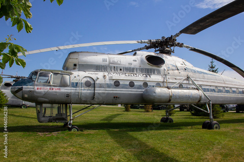 Mi-10 - Soviet military transport helicopter flying crane. A helicopter on display at the Sakharov Technical Park in Tolyatti