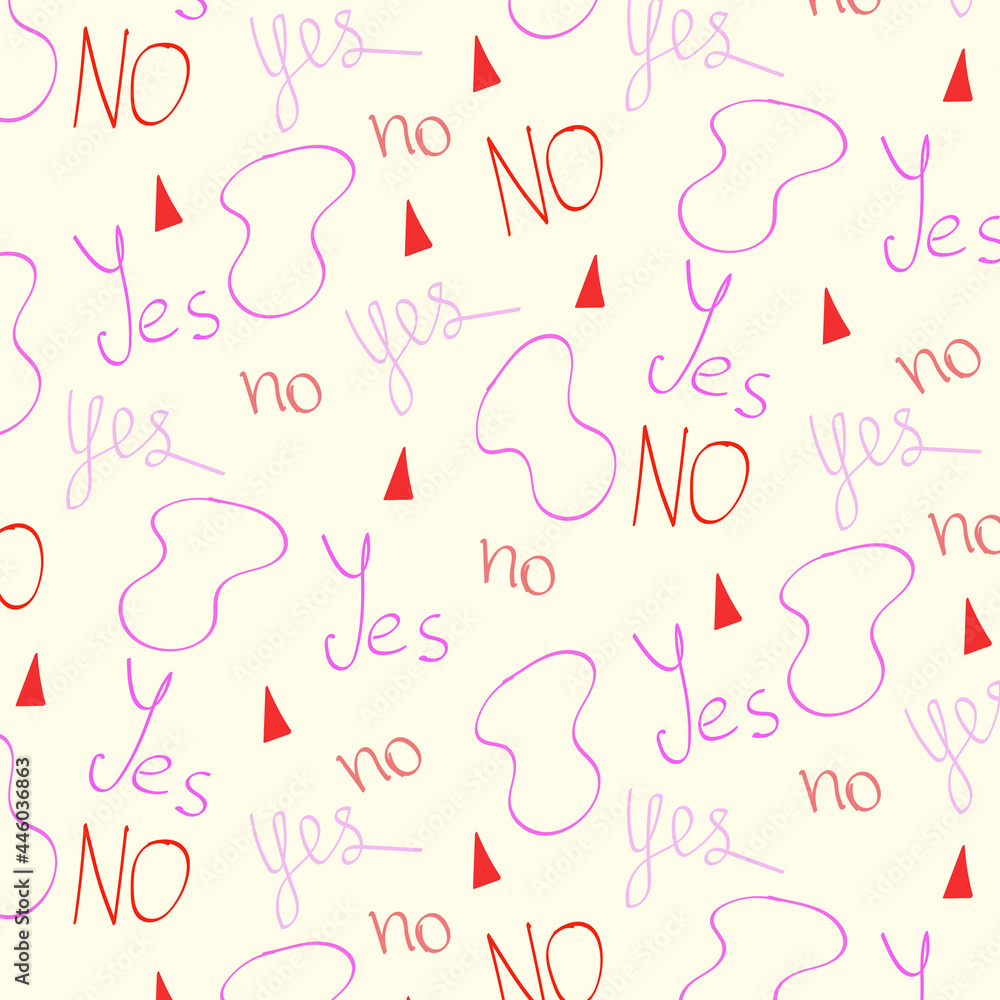 Seamless vector pattern of words and geometry. Yes and No. Design for packaging, posters, postcards, textiles, prints. Seamless vector pattern of words and geometry. Yes and No. Design for packaging, posters, postcards, textiles, prints.