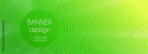 Abstract green vector long banner. Trendy minimal template for facebook cover. Dynamic wavy lines and place for text photo