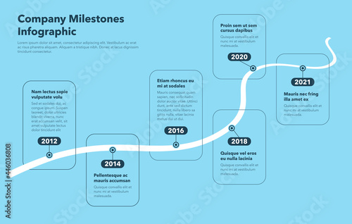 Business infographic for curved road map timeline - blue version. Easy to use for your website or presentation.