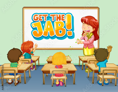 Get the jab font design on white board in the classroom scene
