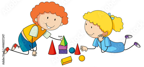 A doodle kid playing toy on the table cartoon character isolated