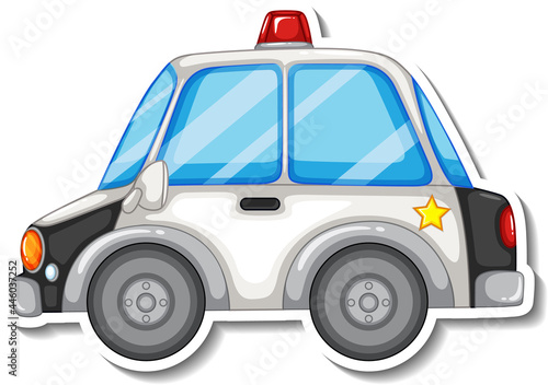 Sticker design with side view of police car isolated