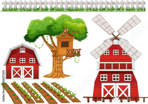 Farm element set isolated on white background
