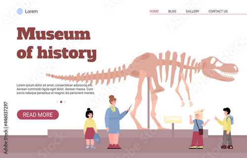 Web banner for history and archeology museum flat vector illustration.