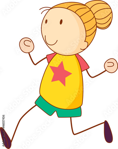 Cute girl cartoon character in hand drawn doodle style isolated