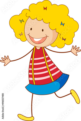 Cute girl cartoon character in doodle style isolated