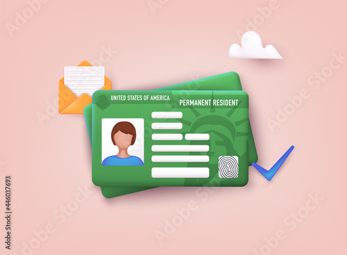 Permanent Residency Card. Green card concept. 3D Web Vector Illustrations.