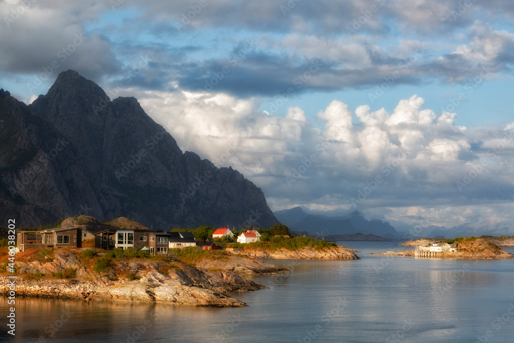 Fototapeta premium Beautiful summer Norwegian landscape with a lake and mountains