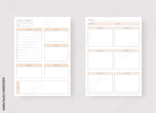Modern planner template set. Set of planner and to do list. Project and goal planner template. Vector illustration.