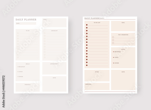 Modern planner template set. Set of planner and to do list. Daily planner template. Vector illustration.