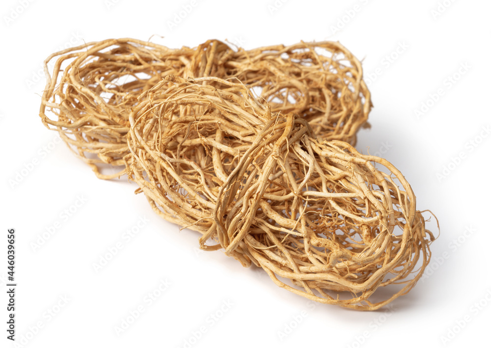 bunch of dried vetiver roots isolated on white background bunch of dried vetiver roots isolated on white background