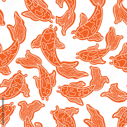 Line seamless patern wih four traditional Japanese koi. Can be used for wallpaper, pattern fills, web page background, surface textures. © vyazovskaya