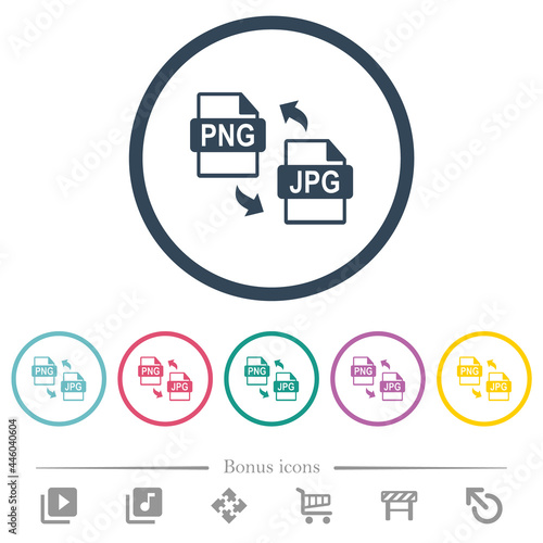 PNG JPG file conversion flat color icons in round outlines