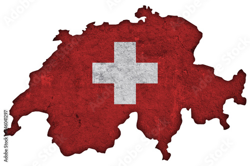 Karte und Fahne der Schweiz auf verwittertem Beton