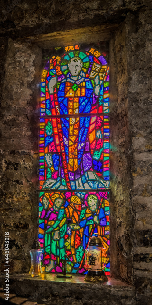 St. Illtyds Church and Priory, Caldey Island, Pembrokeshire, Wales, UK.  Stained Glass Window