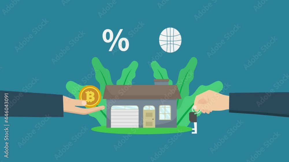 Hands animation buying a new house with bitcoin