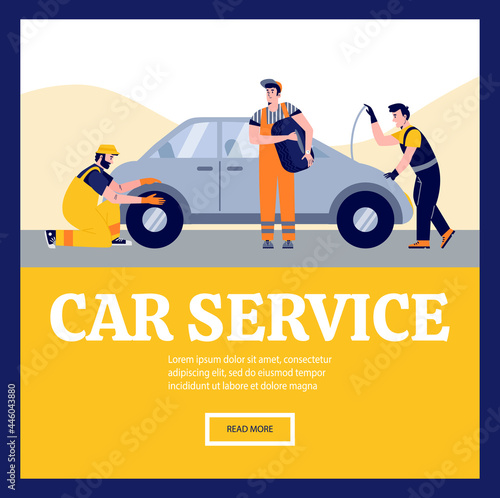 Car service workers in flat style vector illustration.