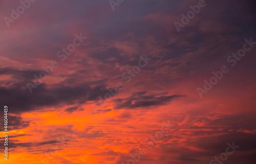 Beautiful dramatic sky. Sunset or sunrise time. Amazing purple clouds. Soft focus photo. © Vadym