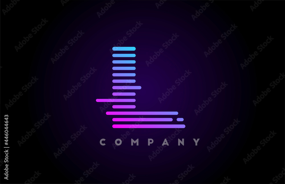 blue pink gradient lines L alphabet letter logo icon for business and company. Simple line design for vector template and corporate blue pink gradient lines L alphabet letter logo icon for business and company. Simple line design for vector template and corporate