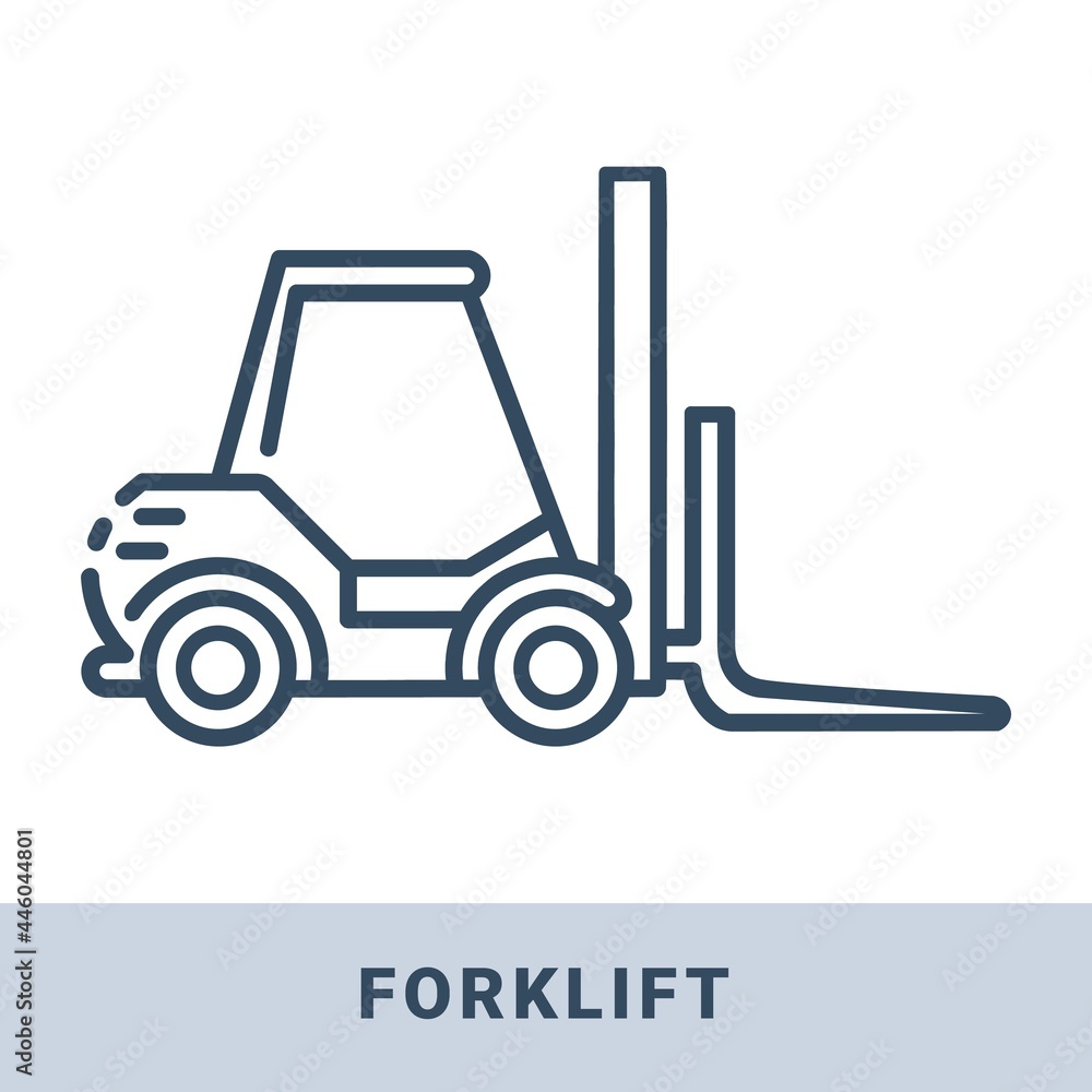 Warehouse forklift outline icon. Delivery, shipping and logistic concept. Vector monochrome illustration isolated on white background.
