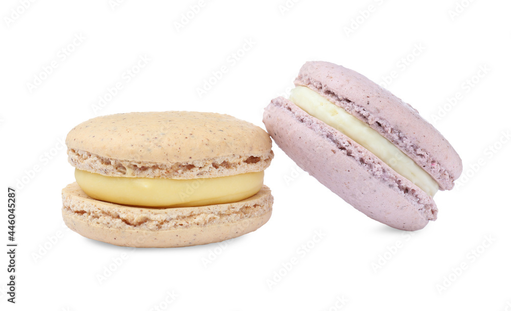 Different delicious colorful macarons on white background Different delicious colorful macarons on white background