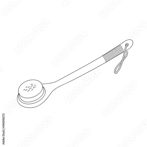 Vector linear illustration wood dry brush for scrubbing body. Beauty tool.