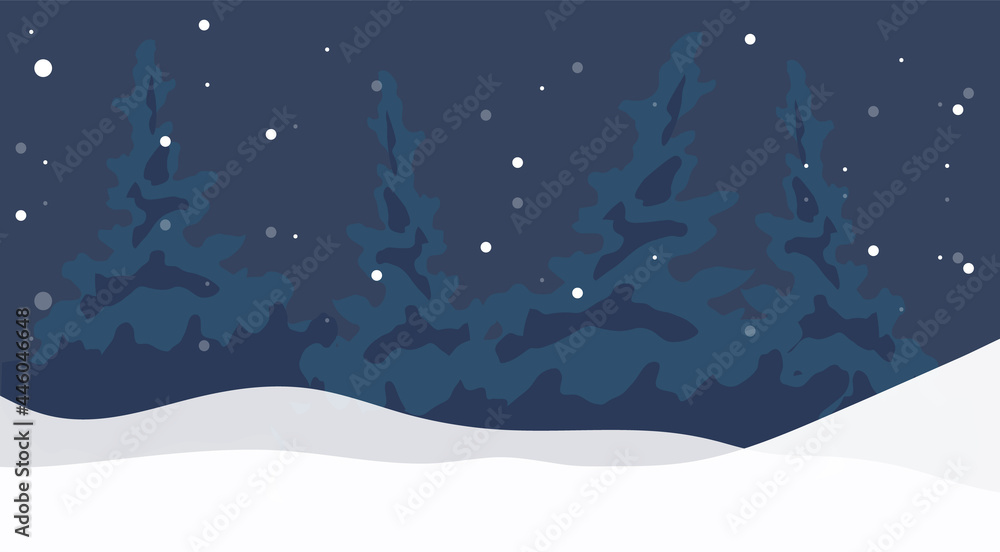 Fototapeta premium Snow falls in the pine forest, the snow is piled high , illustration Vector EPS 10
