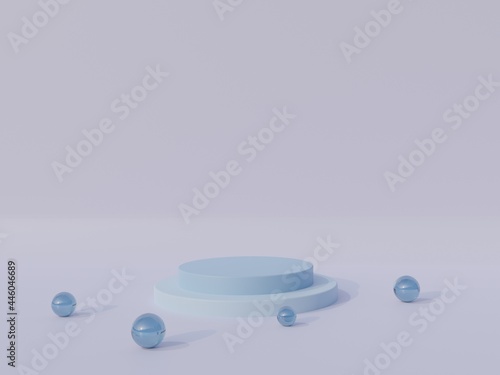 3D Round podium scene. Abstract minimal mockup. White and blue  stage. Empty background. Product display presentation. 3d rendering illustration.