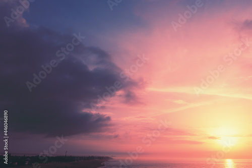 Seascape in the evening. Sunset over the sea with beautiful dramatic sky